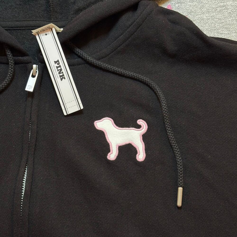 NWT VS PINK Black Love Pink Classics 1986 Logo Ivy Fleece Hoodie & Sweats XXL - Picture 10 of 12